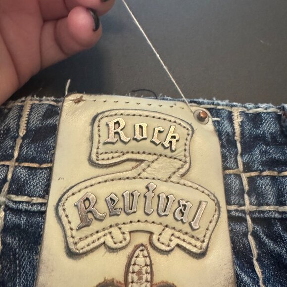 Rock Revival Distress Fad Sraight Jeans Whip Stitched Size 40 - Picture 8 of 15